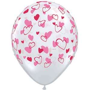  11 Red & Pink Hearts On Clear Balloons (10 ct) (10 per 