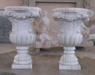 Marble outdoor plant pots with flower sculpture large  