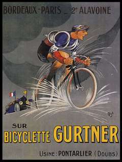 BICYCLE CYCLES RACE BORDEAUX PARIS GURTNER REPRO POSTER  