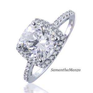 Cushion Cut Micro Pave Signity Cz Engagement Ring New 9  