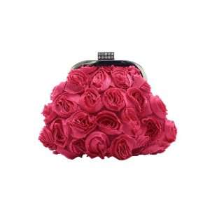 Fuchsia Sophisticated Clutch Evening Purse with Rhinestones and Roses 