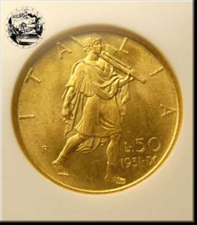 Italy 50 Lire 1931 R IX Gold NGC MS 63  