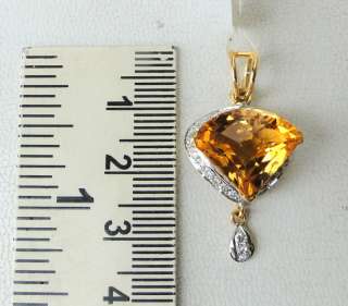 14 K SOLID GOLD CITRINE & DIAMOND STONE PENDANT AMULET  