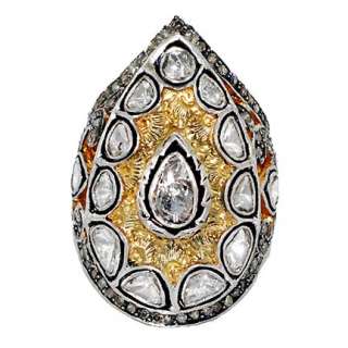 Rose cut Diamond Ring 14K Gold Mughal Style Jewelry  