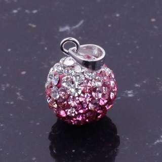 Shiny Babypink Disco Ball Czech Crystal Charm Beads 925 Sterling 