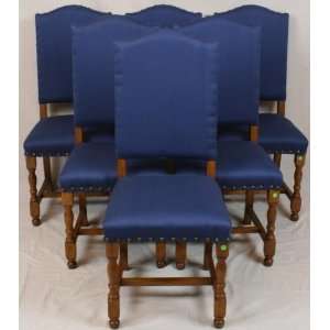  Set of 6 Vintage French Country Oak Dining Chairs