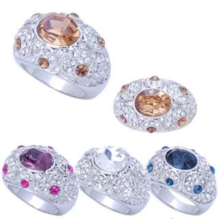 Dome Shape Cocktail Ring w/ 10mm Rhinestone in 4 Colors  