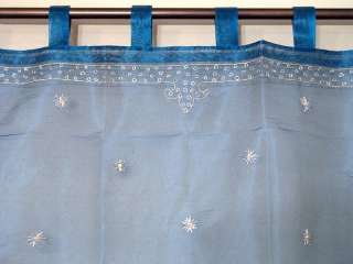 Sari Blue Designer Door Tab Curtains Indian Panels  
