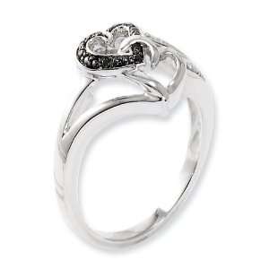  Sterling Silver Black & White Diamond Heart Ring Size 6 Jewelry