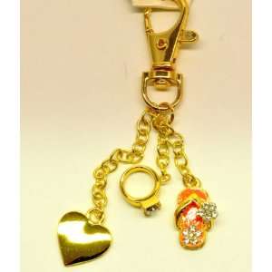  Glittering Golder Heart Sandal Ring Key Chain Office 