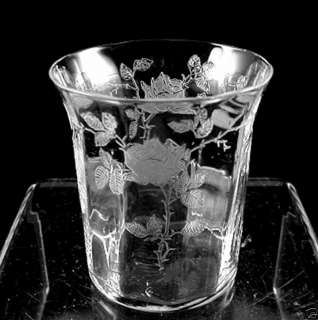 Elegant Tiffin Glass ROSES Etch Whiskey Bar Tumbler   