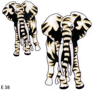 2PC~WHITE AND GOLD SATIN FABRIC ELEPHANTS~EMBROIDERED IRON ON APPLIQUE 