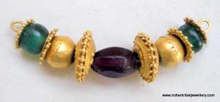 18k gold beads pendant necklace vintage antique old tribal indian 