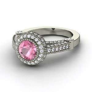 : Vanessa Ring, Round Pink Tourmaline Sterling Silver Ring with White 