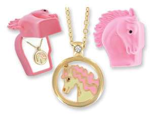 Horse Necklace Girls Pendant 18k Gold Jewelry Pink Gift Box Crystal 