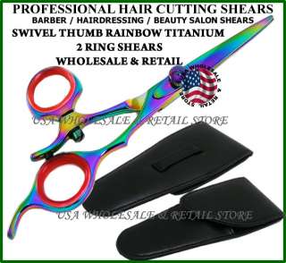   Titanium Plasma Coated Professional Barber Swivel Ring Shears Scissors