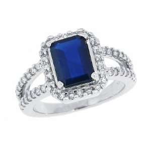  1.66ct Emerald Cut Genuine Sapphire and Diamond Ring in 