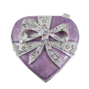  Heart Jewelry Box Bejeweled Silver Bow Lavender 2.5L x 2 