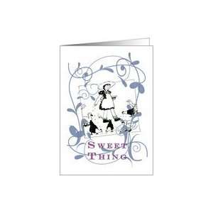   Thing,Miss you, Granddaughter, little farm girl with chickens Card