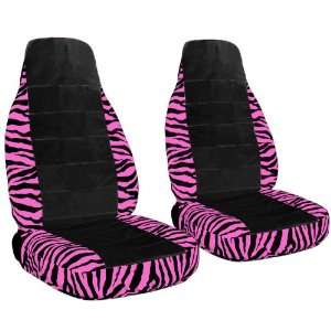 com Zebra pink and black center, front and rear seat covers. Steering 