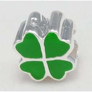 Hunter Green Four Leaf Clover Jewelry .925 Sterling Silver Bead Charm 