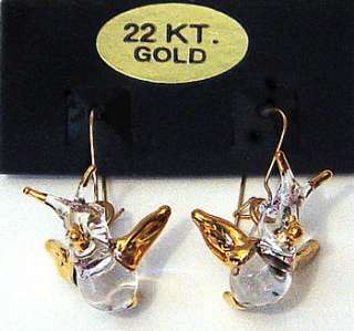 Cute Glass Crystal 22KT Hummingbird Earrings, Vintage  