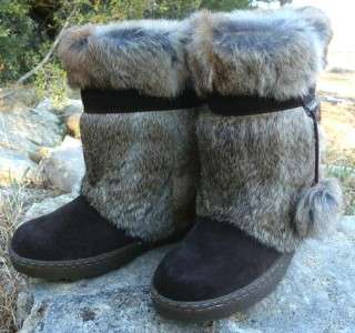   Rabbit FUR Winter Sheepskin Mukluk Boots Chocolate 795240168138  