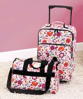 Hearts 2 Pc. Kids Luggage Set Suitcase Overnight Bag Sleep Over 