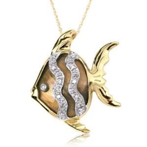   Gold Tiger Eye and Diamond Embellished Striped Clown Fish Pendant