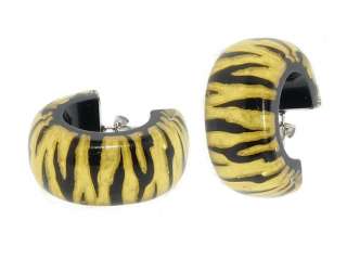 Large 24kt Gold Leaf & Black Resin Tiger Hoop Earrings  