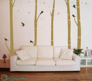 Birch Trees 6 Birds Leaves Wall Stickers Decals 1110  