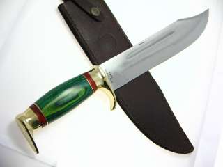 10 Blade Pakkawood Handle Bowie Knife w Leather Sheath  