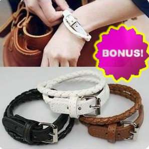   New arrival nice 3PCS Korean Style Leather Double Wrap Belt Bracelet