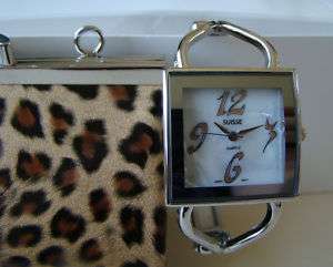 Watch Womans Cuff with small purse brown leopard print  