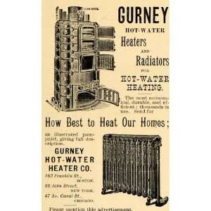 1891 Ad Gurney Hot Water Heaters Radiators Appliance   Original Print 