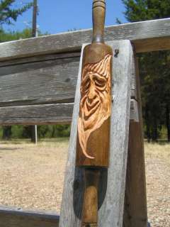 Small Hand Carved Gnome Kitchen Rolling Pin Wall Hang  