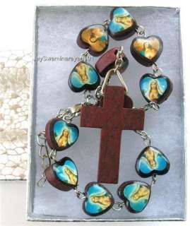 Wood Beaded Cross Religious Rosary Bracelet Travel Auto  