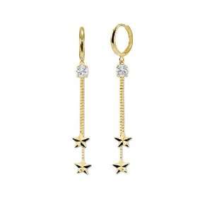  Gold, Star Design Dangling Drop Earring Huggies Clasp Lab Created Gems