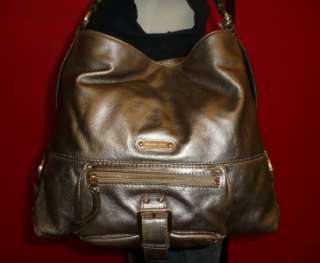   KORS Large Metallic Gold Leather Hobo Tote Carryall Shoulder Purse Bag