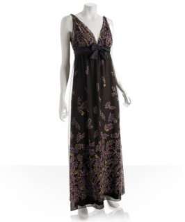 Vera Wang Lavender Label brown silk chiffon leaves gown   up 