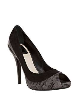 Christian Dior black embossed snake and suede Duo peep toe pumps