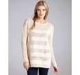 Hayden white tonal stripe cotton boat neck sweater   