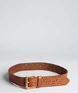 Fashion Focus milk chocolate perforated leather belt style# 317945801