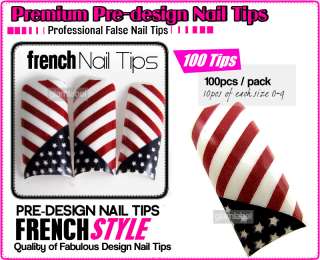 100 X US FLAG FRENCH NAIL ART GEL ACRYLIC TIPS NA160 3  