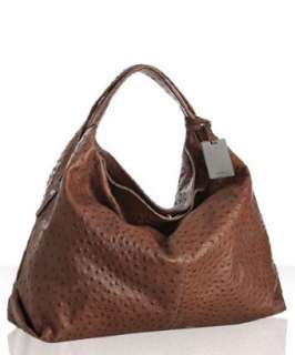 Furla brown ostrich embossed leather Elisabeth medium shoulder bag 