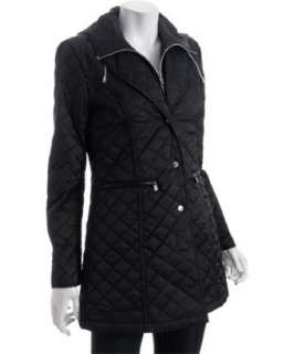 Laundry by Shelli Segal black quilted poly hooded coat   up to 