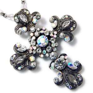  Large Hematite Tone Crystal Cross Necklace Fashion Jewelry 