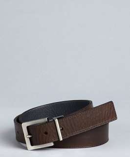 Original Penguin java leather reversible square buckle belt