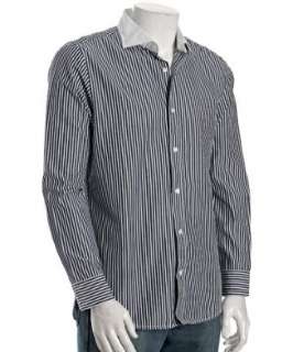 Hickey blue striped cotton white collar shirt  