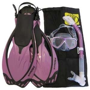   Dive Mask, 100% Dry Snorkel, Fins with Mesh Gear Bag, Great for Scuba